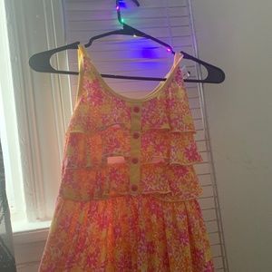 Yellow orange and pink flower dress